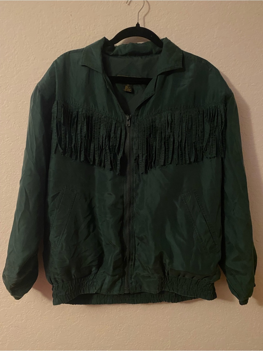 Women's Fringe Bomber Jacket - Dark Green